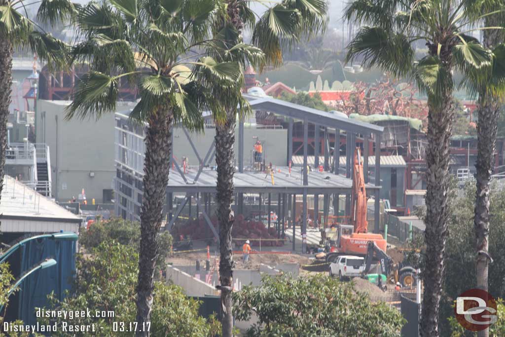 3.17.17 - Starting off with a look at the far corner of the site nearest Toontown where a two story building is moving along.  Looks to be a backstage support building.